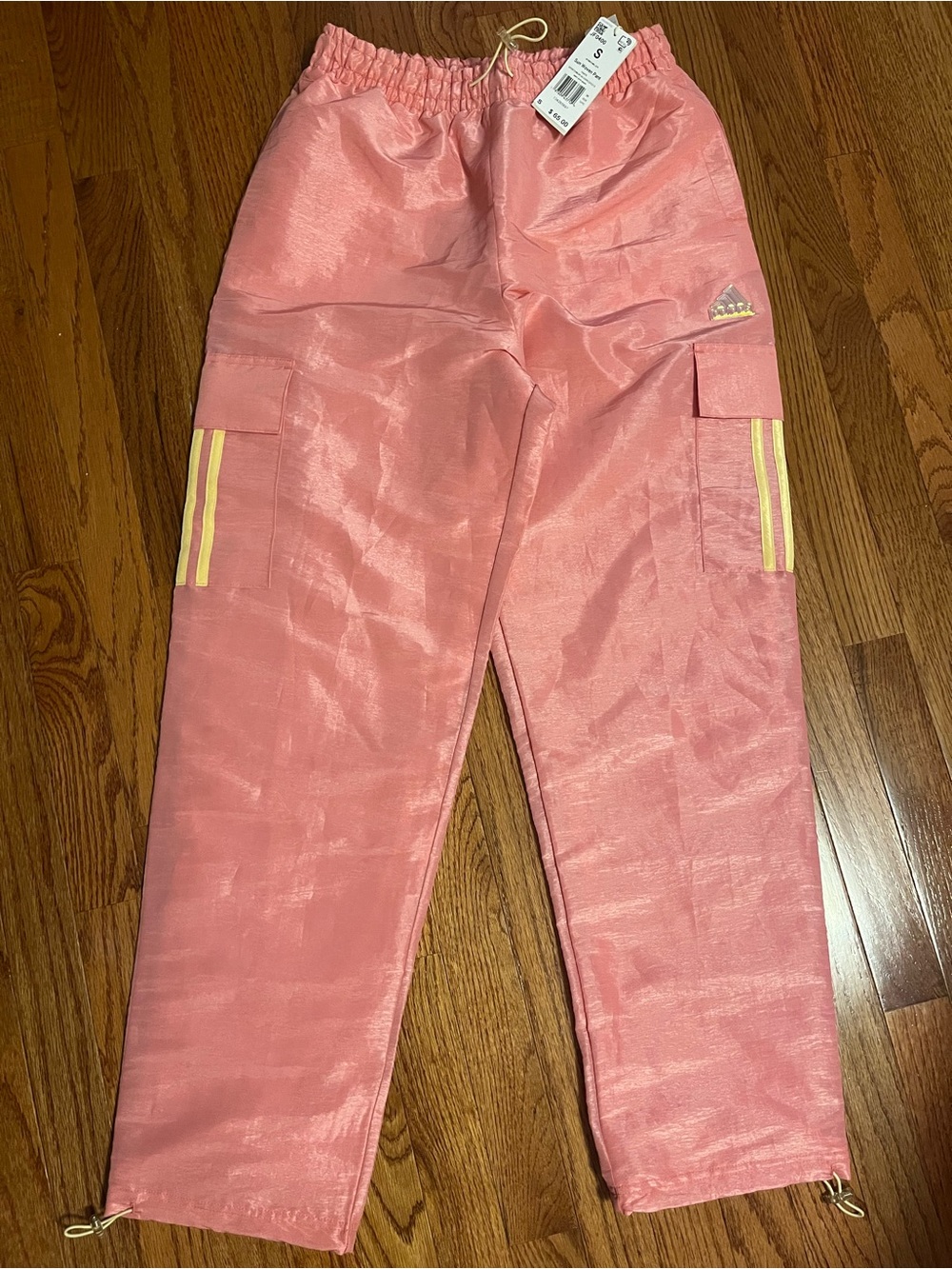 adidas Pink Track Pants with Yellow Stripe Detail
